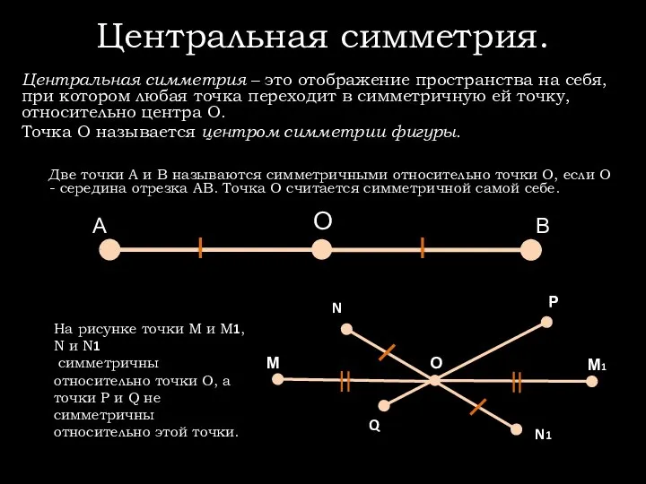 А В О Центральная симметрия. Центральная симметрия – это отображение пространства на