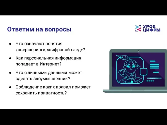 Ответим на вопросы Что означают понятия «овершеринг», «цифровой след»? Как персональная информация