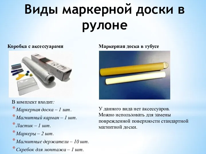 В комплект входит: Маркерная доска – 1 шт. Магнитный карман – 1