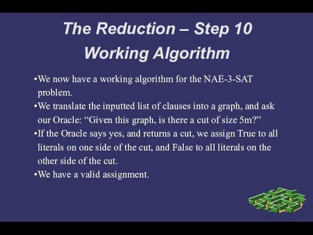 The Reduction – Step 10 Working Algorithm We now have a working