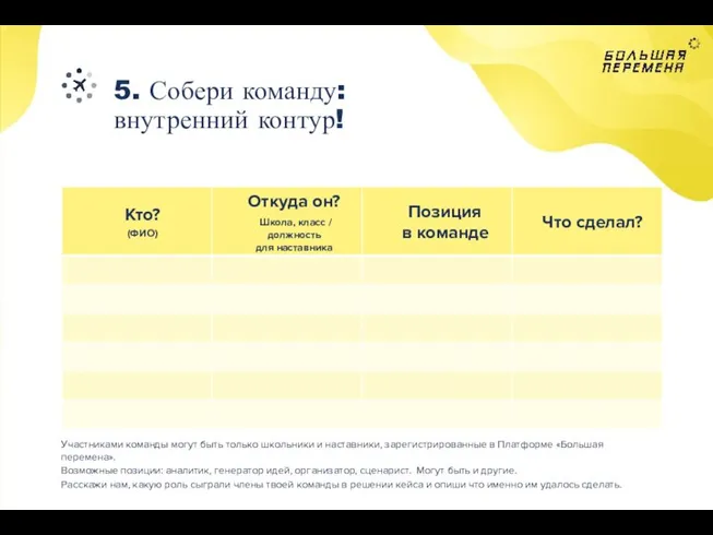 5. Собери команду: внутренний контур! Участниками команды могут быть только школьники и