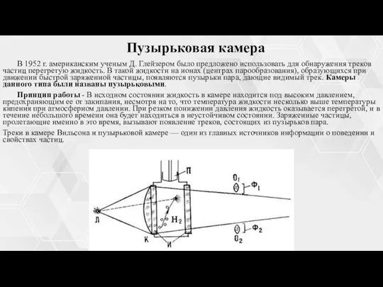 Пузырьковая камера В 1952 г. американским ученым Д. Глейзером было предложено использовать