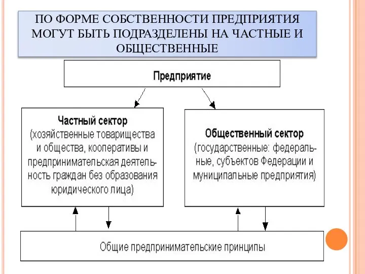 ПО ФОРМЕ СОБСТВЕННОСТИ ПРЕДПРИЯТИЯ МОГУТ БЫТЬ ПОДРАЗДЕЛЕНЫ НА ЧАСТНЫЕ И ОБЩЕСТВЕННЫЕ