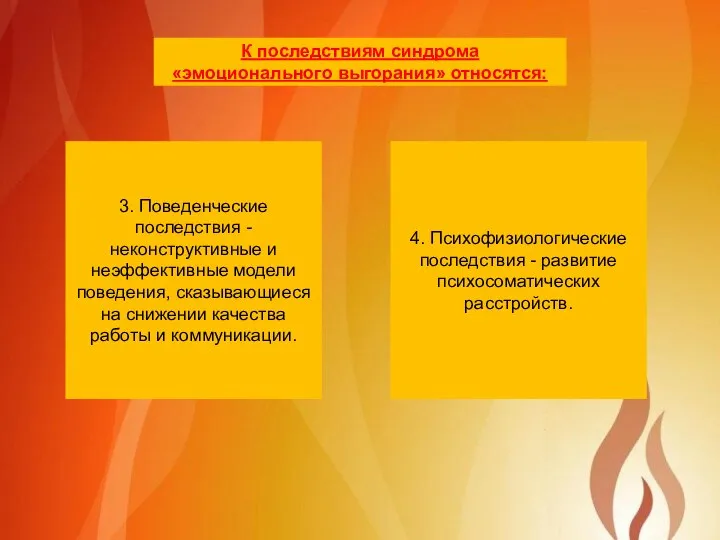 К последствиям синдрома «эмоционального выгорания» относятся: 3. Поведенческие последствия - неконструктивные и