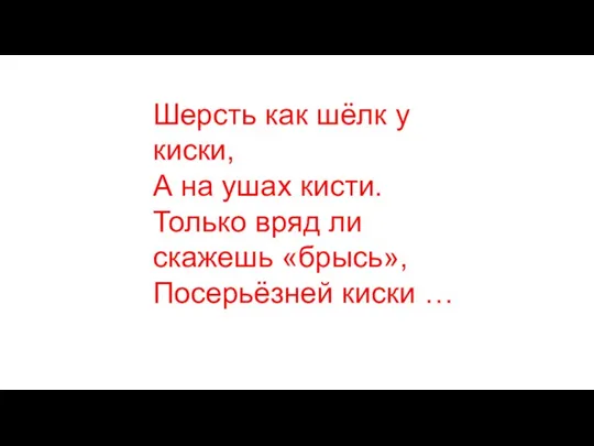 Шерсть как шёлк у киски, А на ушах кисти. Только вряд ли