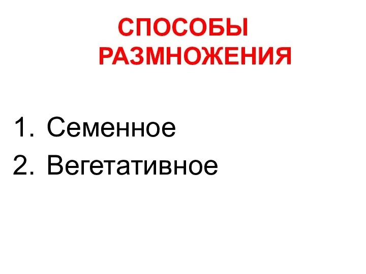 СПОСОБЫ РАЗМНОЖЕНИЯ Семенное Вегетативное