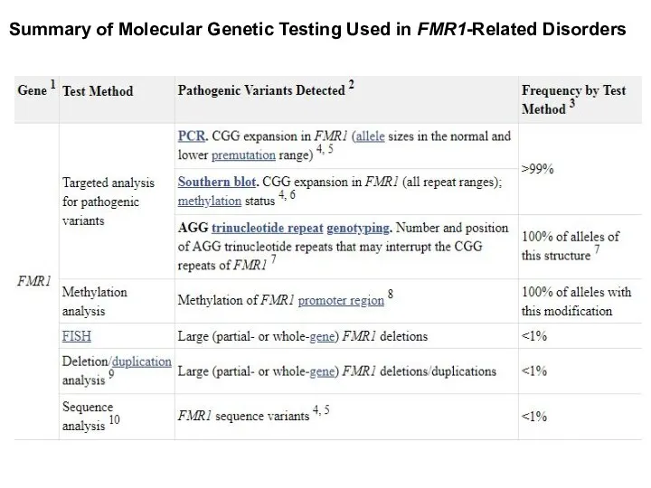 Summary of Molecular Genetic Testing Used in FMR1-Related Disorders