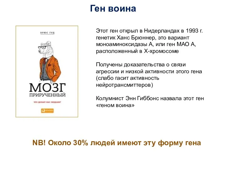 Ген воина Этот ген открыл в Нидерландах в 1993 г. генетик Ханс