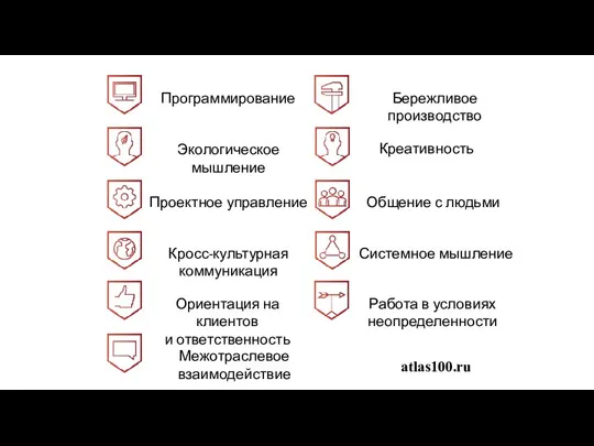 Программирование Экологическое мышление Проектное управление Кросс-культурная коммуникация Ориентация на клиентов и ответственность