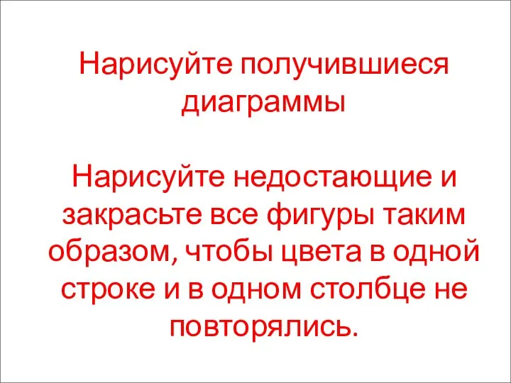 Нарисуйте получившиеся диаграммы Нарисуйте недостающие и закрасьте все фигуры таким образом, чтобы