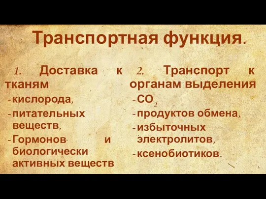 Транспортная функция.