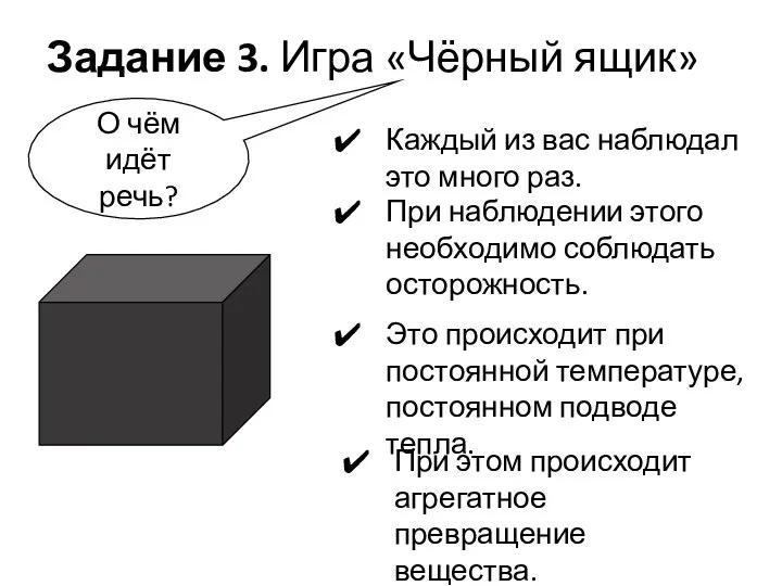 Задание 3. Игра «Чёрный ящик» О чём идёт речь? Каждый из вас