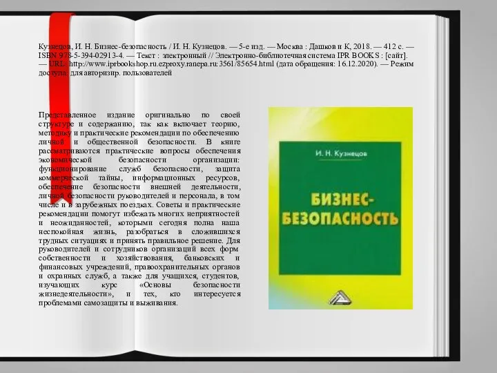Кузнецов, И. Н. Бизнес-безопасность / И. Н. Кузнецов. — 5-е изд. —