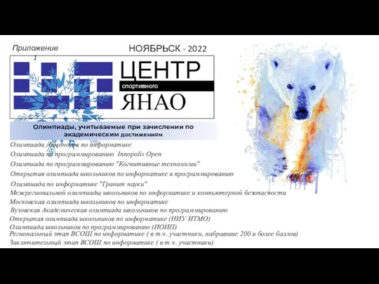 ЦЕНТР спортивного программирования ЯНАО НОЯБРЬСК - 2022 Олимпиады, учитываемые при зачислении по