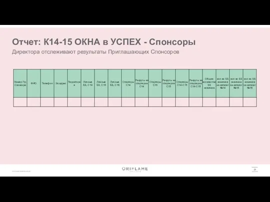 Отчет: К14-15 ОКНА в УСПЕХ - Спонсоры Директора отслеживают результаты Приглашающих Спонсоров