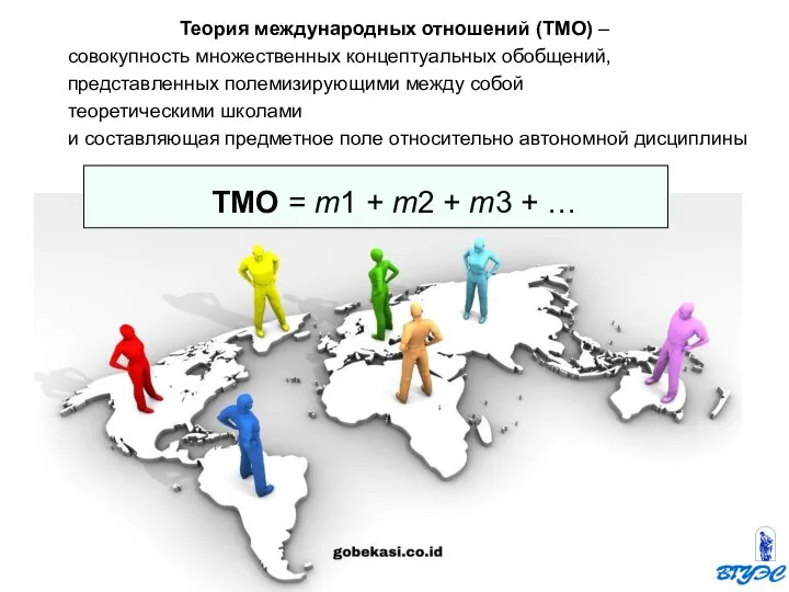 Теория международных отношений (ТМО) – совокупность множественных концептуальных обобщений, представленных полемизирующими между