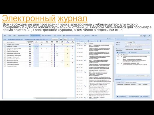 Электронный журнал Все необходимые для проведения урока электронные учебные материалы можно прикрепить