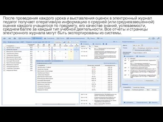 После проведения каждого урока и выставления оценок в электронный журнал педагог получает