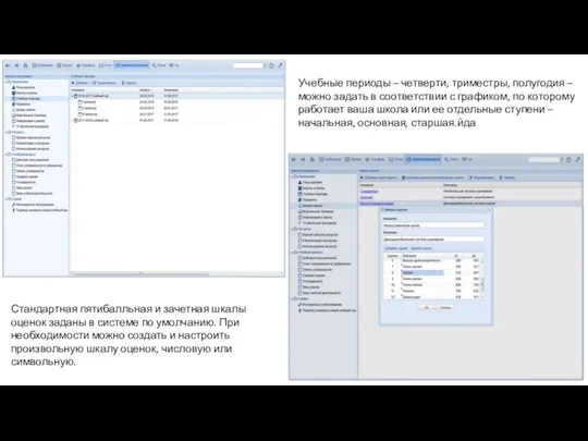 Учебные периоды – четверти, триместры, полугодия – можно задать в соответствии с
