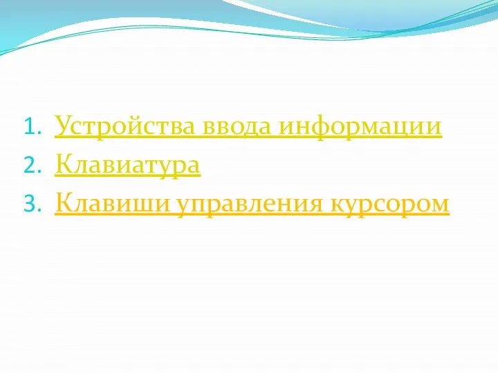 Устройства ввода информации Клавиатура Клавиши управления курсором