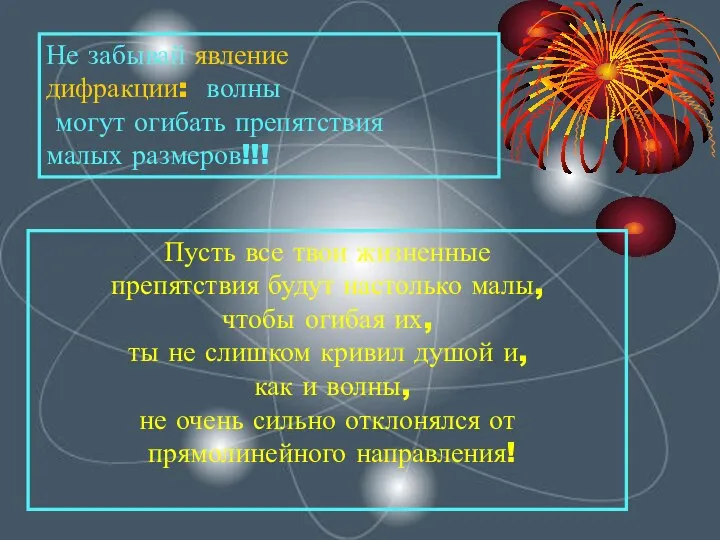 Не забывай явление дифракции: волны могут огибать препятствия малых размеров!!! Пусть все