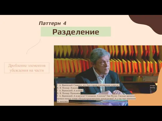 Разделение Паттерн 4 Дробление элементов убеждения на части Г. А. Явлинский: Скажите,