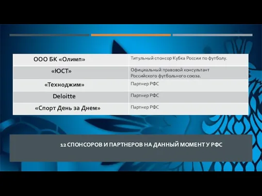 12 СПОНСОРОВ И ПАРТНЕРОВ НА ДАННЫЙ МОМЕНТ У РФС