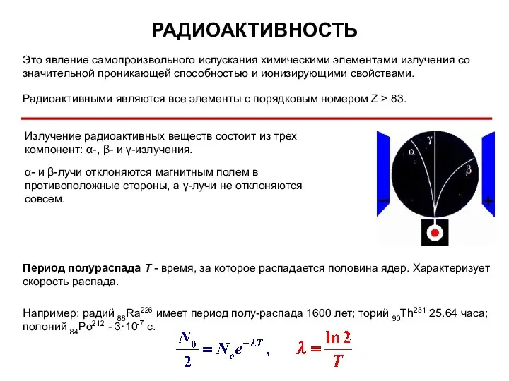 РАДИОАКТИВНОСТЬ Это явление самопроизвольного испускания химическими элементами излучения со значительной проникающей способностью