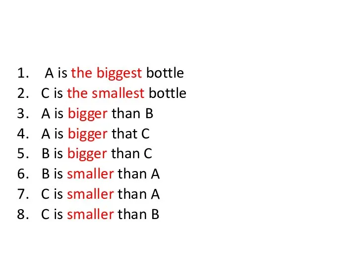 A is the biggest bottle C is the smallest bottle A is