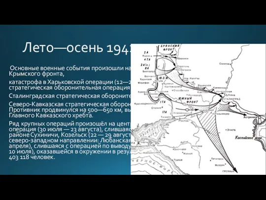 Лето—осень 1942 год Основные военные события произошли на юго-западном направлении: поражение Крымского