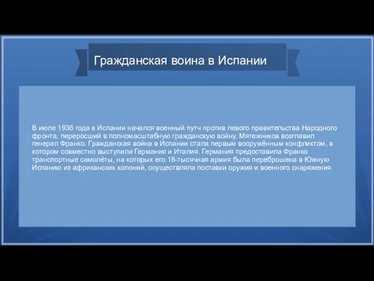 Гражданская воина в Испании В июле 1936 года в Испании начался военный