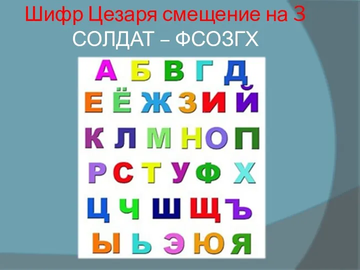 Шифр Цезаря смещение на 3 СОЛДАТ – ФСОЗГХ