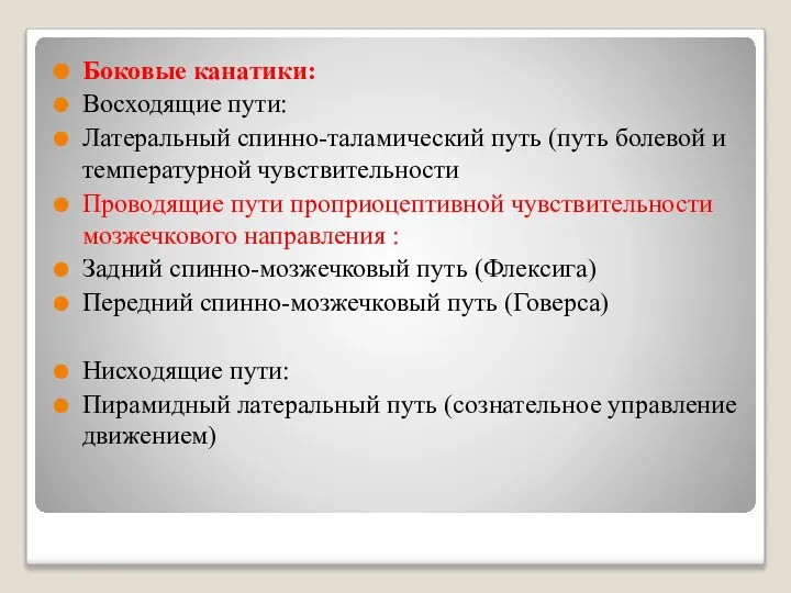 Боковые канатики: Восходящие пути: Латеральный спинно-таламический путь (путь болевой и температурной чувствительности