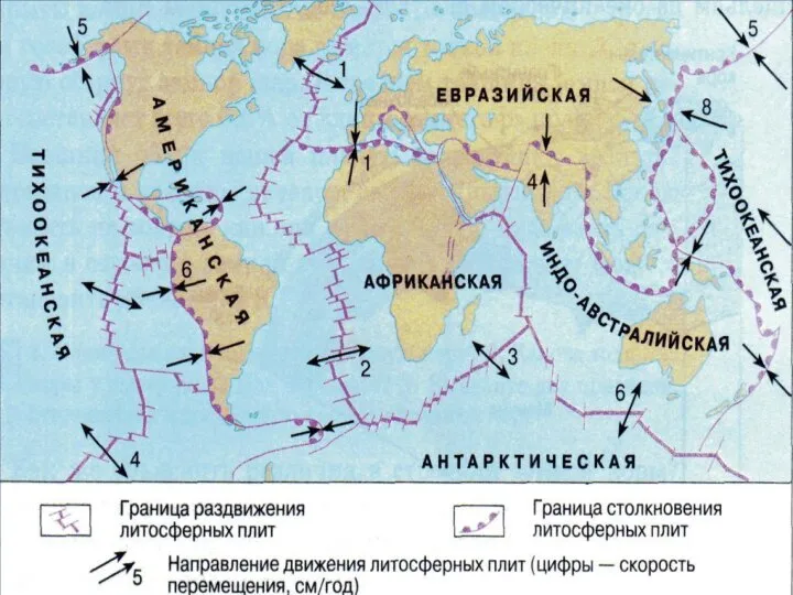 Выделяют семь громадных плит и десятки плит поменьше. Большинство плит включает как