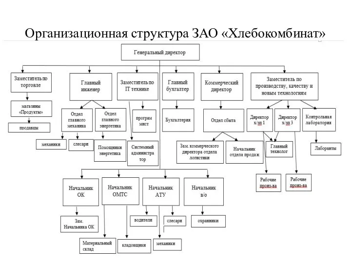 Организационная структура ЗАО «Хлебокомбинат»