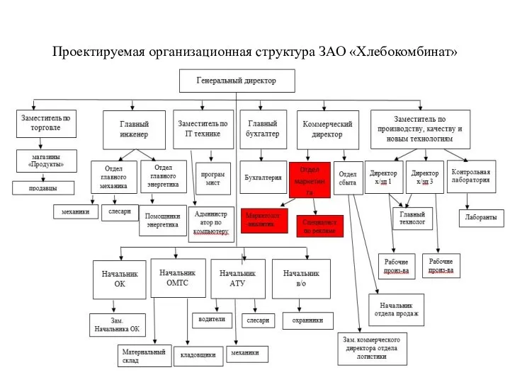 Проектируемая организационная структура ЗАО «Хлебокомбинат»