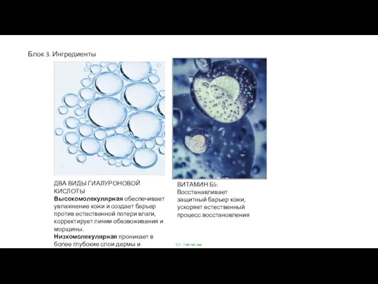 Блок 3. Ингредиенты ВИТАМИН Б5: Восстанавливает защитный барьер кожи, ускоряет естественный процесс
