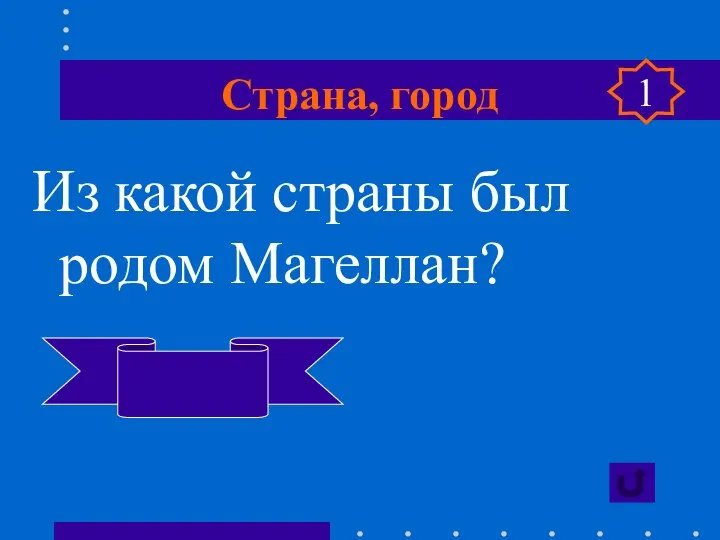 Страна, город Из какой страны был родом Магеллан? Португалия 1