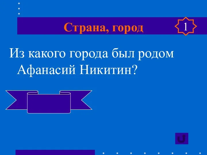 Страна, город Из какого города был родом Афанасий Никитин? Тверь 1