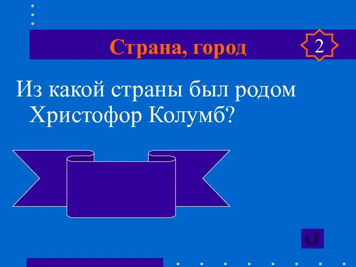 Страна, город Из какой страны был родом Христофор Колумб? Италия 2