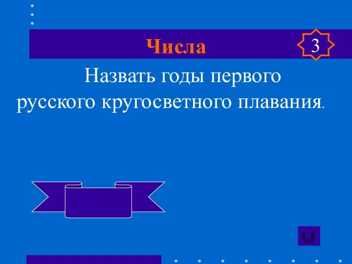 Числа Назвать годы первого русского кругосветного плавания. 1803-1806 3