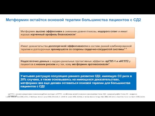 Метформин остаётся основой терапии большинства пациентов с СД2 Метформин высоко эффективен в