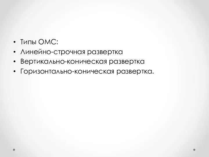 Типы ОМС: Линейно-строчная развертка Вертикально-коническая развертка Горизонтально-коническая развертка.