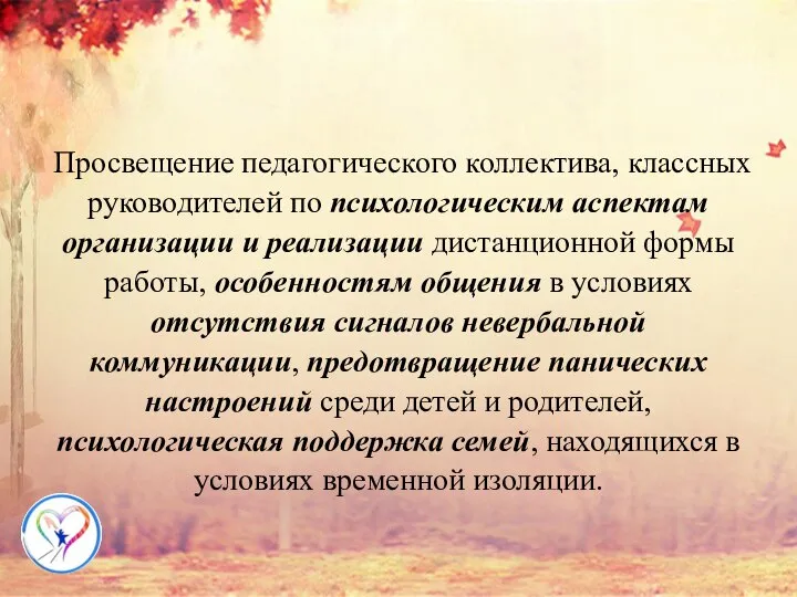 Просвещение педагогического коллектива, классных руководителей по психологическим аспектам организации и реализации дистанционной