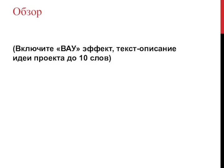 Обзор (Включите «ВАУ» эффект, текст-описание идеи проекта до 10 слов)