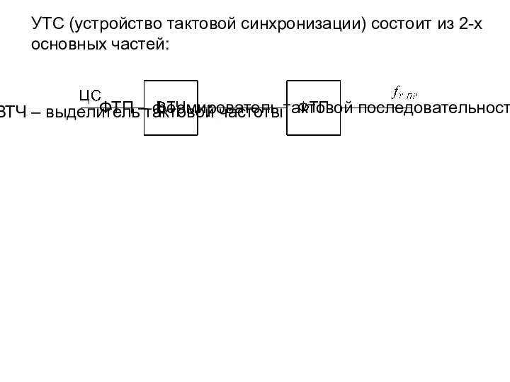 УТС (устройство тактовой синхронизации) состоит из 2-х основных частей: ФТП – формирователь