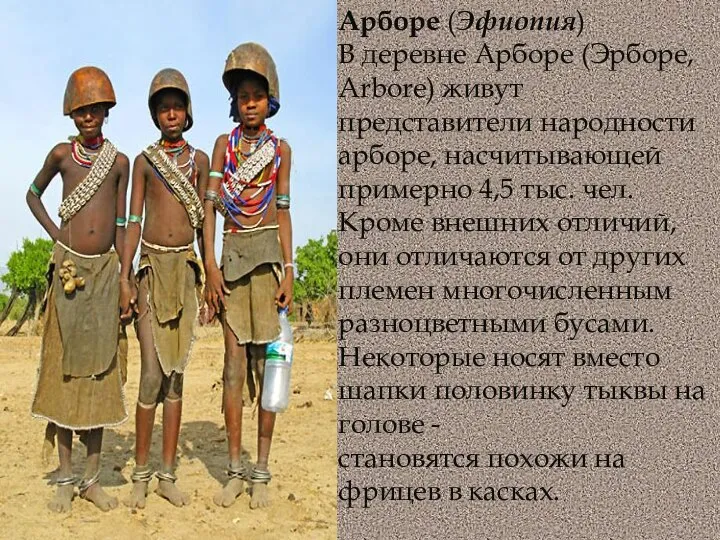Арборе (Эфиопия) В деревне Арборе (Эрборе, Arbore) живут представители народности арборе, насчитывающей