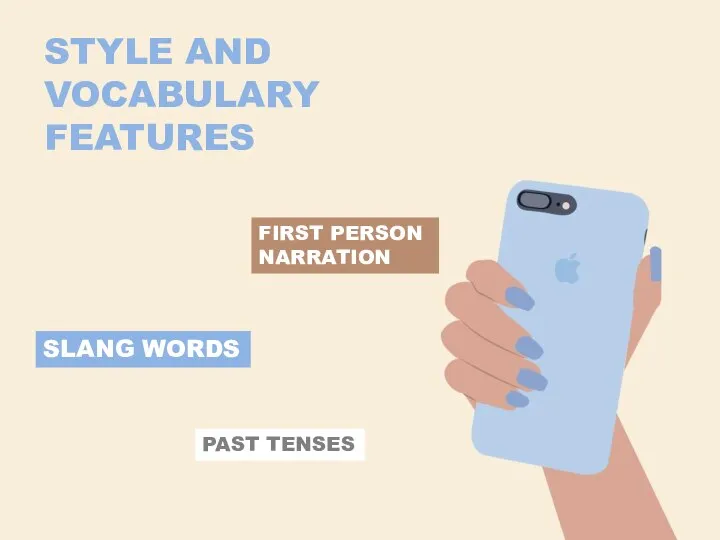 STYLE AND VOCABULARY FEATURES FIRST PERSON NARRATION SLANG WORDS PAST TENSES