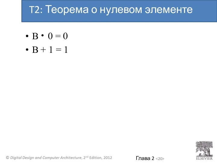 B 0 = 0 B + 1 = 1 T2: Теорема о нулевом элементе