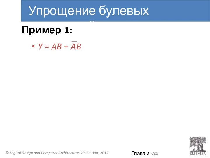Y = AB + AB Упрощение булевых выражений Пример 1: